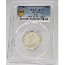 AUSTRALIA 1921 . ONE 1 SHILLING . STAR . PCGS AU53
